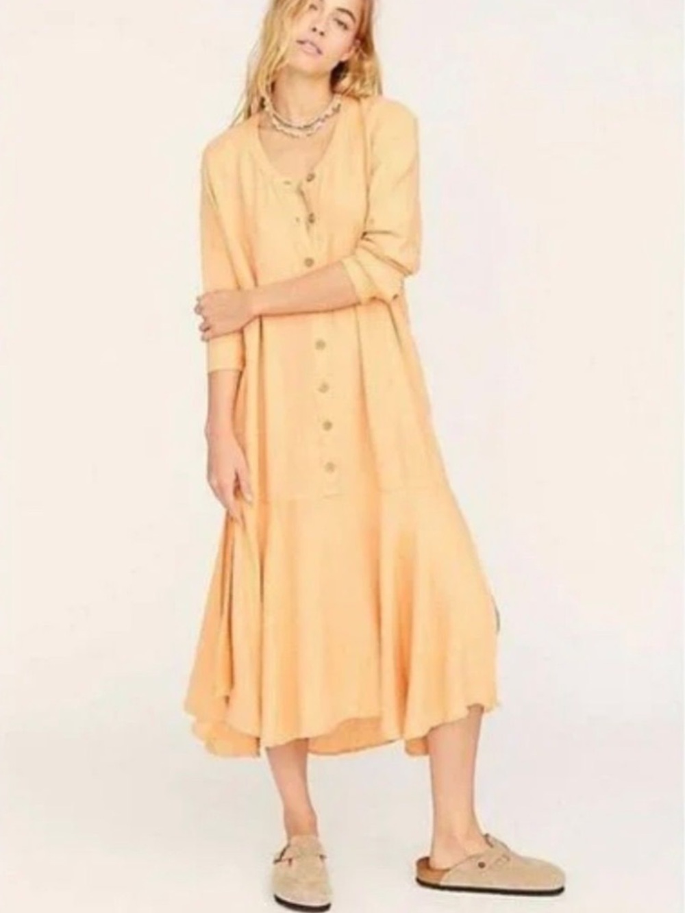 Free People Mathilda button front midi dress orange/ pink rose size XS NWT